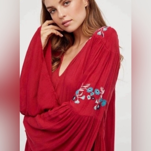 Free People Te Amo‎ Embroidered Dress bell sleeve sz Small - Picture 6 of 11